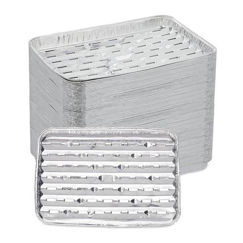 Relaxdays Grillschale Alu, 100er Set, 34 x 22 cm, Aluschalen für Grill, Alugrillschalen mit Löchern, bis 260 °C, Silber