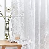 YJ YANJUN White Lace Curtains 63 inch Length Set of 2 French Elegance Floral Semi Sheer Curtain Panels Antique Short Victorian Curtains Rod Pocket Light Filtering 52 x 63 Inch White