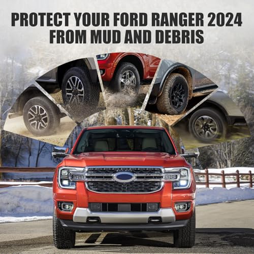 Image of Mud Flaps Splash Guards for 2024 2025 Ford Ranger XL XLT Lariat (Not Fit Raptor), ABS Material, No-Drill Installation, Protects Against Mud, Rocks, and Debris, Front & Rear Fender Liner 4PCS