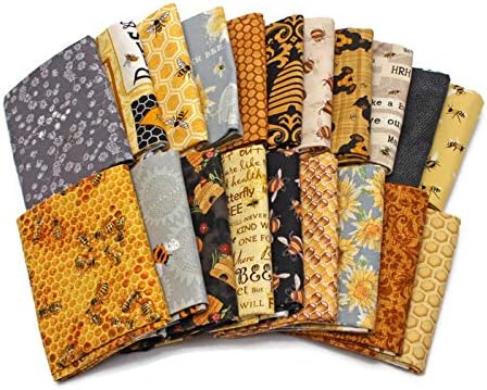 10 Fat Quarters - Honey Bee Bumblebee Save The Bees Apiary Beekeeper Honey Comb Hive Skep Beekeeping Beeswax Insects Quality Quilters Cotton Assorted Fat Quarter Bundle M229.03