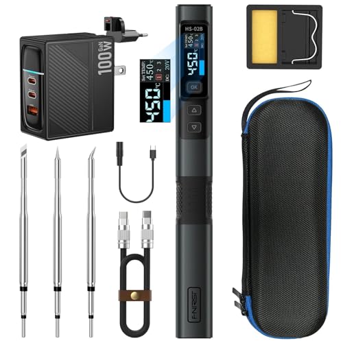 Kit de fer à Souder Portable,HS-02B 100W 2S Chauffage Rapide 100-450°C 3-Groupe Température Préréglée 3 Pointes de Soudure Intelligent Digital Soldering...