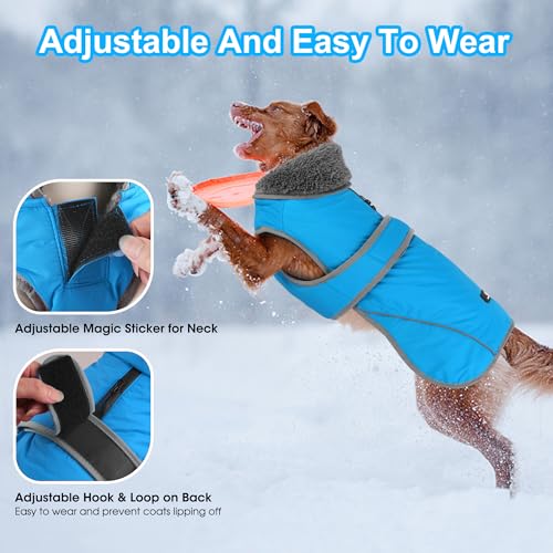 Image of Dogcheer Dog Coat, Waterproof Dog Jacket Reflective Pet Winter Coat with Adjustable Hook & Loop, Christmas Puppy Fleece Jacket Warm Turtleneck Snowsuit for Small Medium Large Dogs - Sky Blue, S