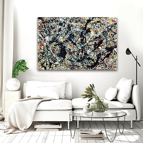 Impression toile Jackson Pollock argent noir blanc jaune rouge 60x90 - 3