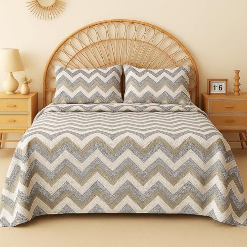 Image of HOMEKART Cotton Double Bedsheet with Pillow Covers | 144 TC Soft & Breathable Luxury Bed Sheet | Leaf Printed Bedding for Bedroom | Double Bed Size 90 x 90 Inches | Beige & Charcoal Grey