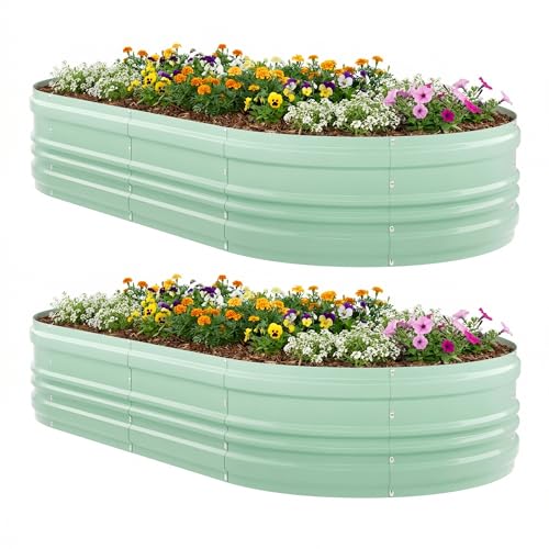Image of WORKPRO 2PK 8x4x1ft Outdoor Galvanized Raised Garden Bed Set | Easy Assembly Planter Beds for Vegetables, Flowers & Herbs with Durable Galvanized Steel, Light Green