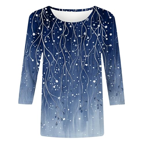 Image of 3 /4 Sleeve Tshirts Shirts for Women Vintage Flowers T Shirt Crew Neck Going Out Tops Elbow Length Sleeve Tops