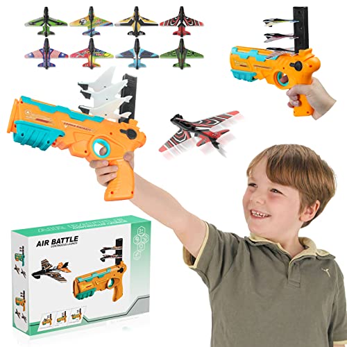 HUALEDI Airplane Launcher Toy,Catapult Airplane Launcher GunToy,One-Click Ejection Plane Launcher Model,Outdoor Shooting Gift for Kids Aged 3 4 5 6 7 8 and Up,Main Orange