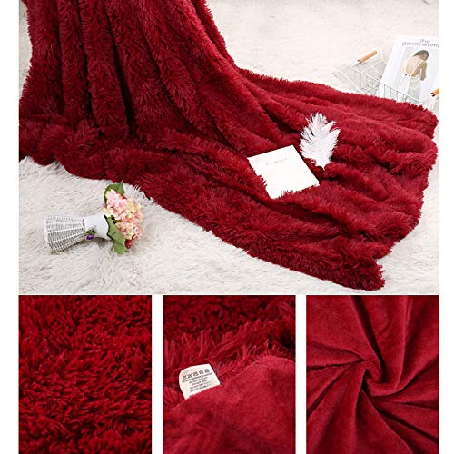 Hggzeg Super Soft Long Shaggy Throw Blanket, Elegant Cozy Faux Fur Decorative Throw Blanket for Couch Chair & Bed (Wine Red - Image 2