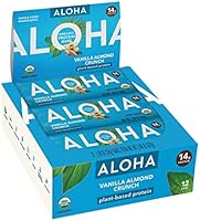 ALOHA Organic Plant Based Protein Bars |Vanilla Almond Crunch | 12 Count, 1.9oz Bars | Vegan, Low Sugar, Gluten Free,...