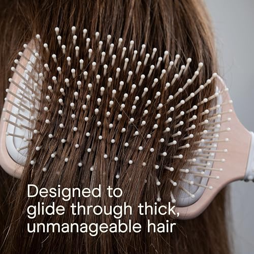 Conair Ceramic Wood Paddle Hair Brush with Nylon Bristles, Cushion Design for All Hair Types, Smooth & Shine Styling, Off White — view 5
