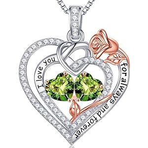Iefil Mothers Day Gifts – 925 Sterling Silver Rose Heart Birthstone Necklace Anniversary Birthday Gifts Jewelry Christmas Mothers Day Gifts for Women Wife Girlfriend Mom