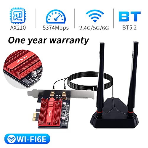 Fenvi Axe3000Pro Ax210Ngw Wifi 6E Pci-E Network Card Tri-Band Bt5.2 Wireless Gigabit 802.11Ax Ac 6Ghz 5Ghz 2.4Ghz Mu-Mimo For Desktop Pc Pcie Wifi Adapter Windows 10/11 With 1.2M Sma High Gain Antenna #TOP4