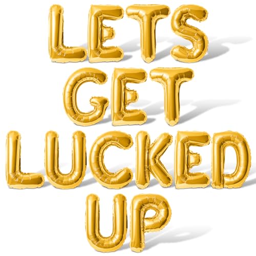 16 Inch Letter Balloons - LETS GET LUCKED UP - Foil Mylar Balloon - St Patricks Day Banner (Gold)