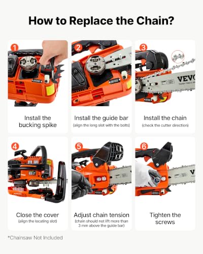 Image of VEVOR Bar & Chainsaw Chain Combo 12 inch 3 /8 inch Pitch 3 /8 inch Gauge 45 Drive Links