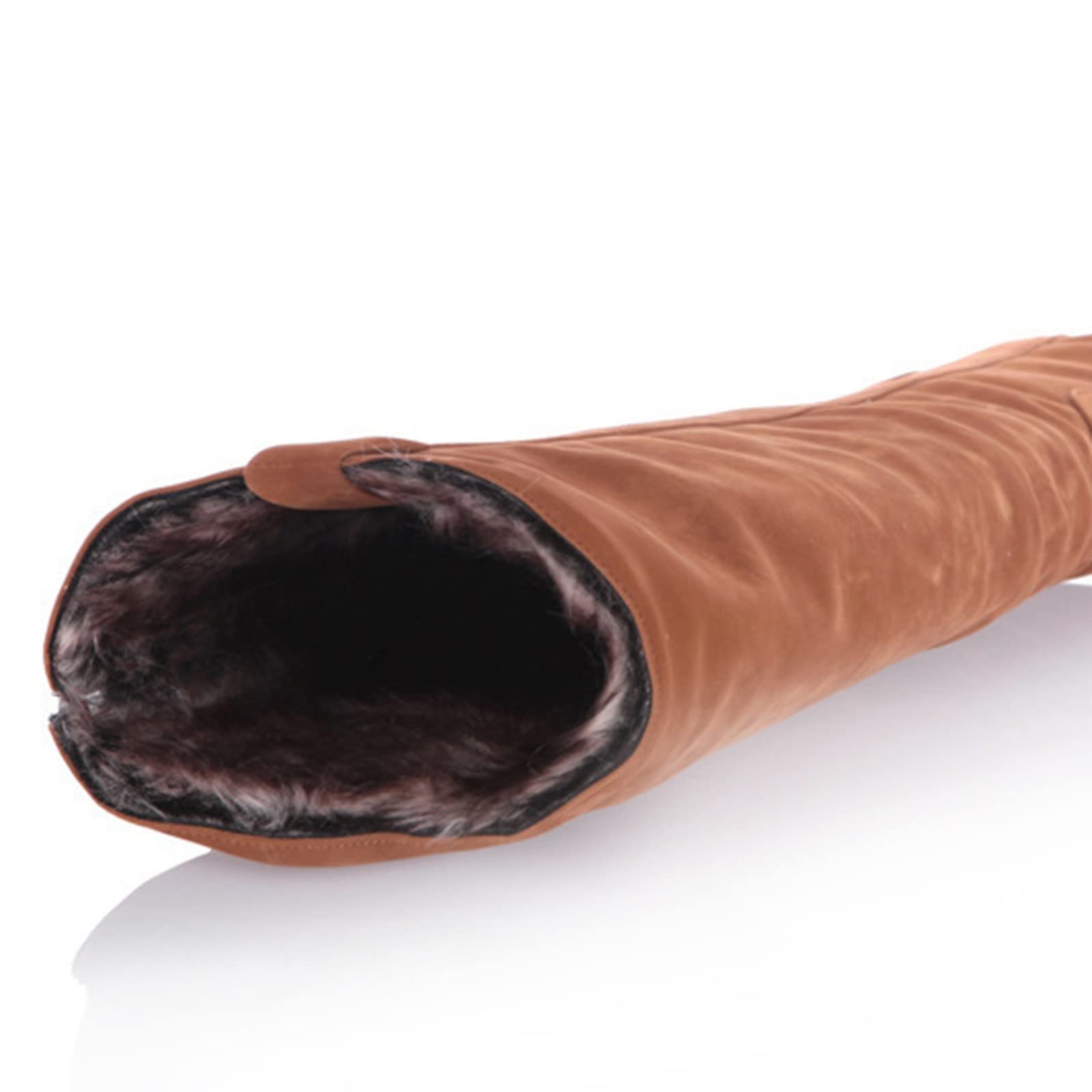 Damskie buty na koturnie do kolan, beżowe zamsz, wysokie buty zimowe z kołnierzem Multi Wear średni obcas wysoki wypoczynek pluszowe ciepłe buty damskie rozmiar 5