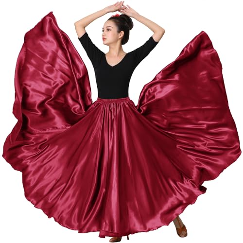 Jupe longue rétro de longueur cheville pour femme au drapé élégant de couleur rouge foncé