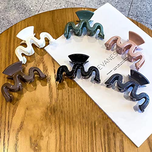 Bakores 6Pcs Wavy Claw Clip Barrettes, Acrylic Hair Claw Clips, Simple And Classic Ladies Hair Accessories For Straight Hair, Curly Hair, Thick Hair And Thin Hair #TOP4