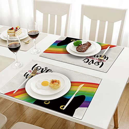 Pride Placemats Set Of 4 Stuff Rainbow Love Always Wins Placemats Lgbt Gay Lesbian Party Supplies Cat Home Kitchen Dining Room Table Decoration 12''×16'' #TOP4