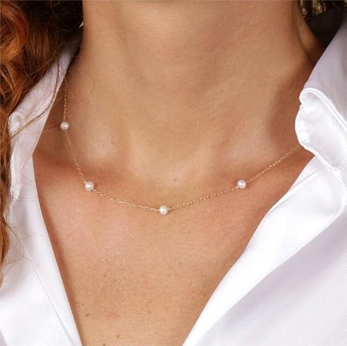 Viromy Dainty Gold Layering Necklaces Set For Women 14K Gold Plated O Chain Necklace Pearl Choker Simple Triple Three Layered Cross Pendant Necklace Everyday Multi Strand Dainty Jewelry Gift #TOP3