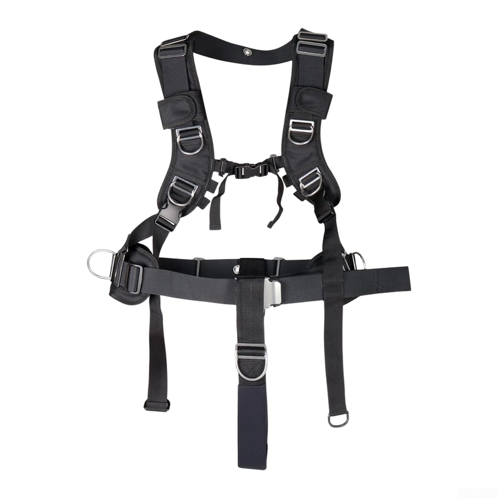 Cómodo arnés de buceo con soporte en la entrepierna | Diseño modular ajustable, ajuste personalizado para buceadores, correas de hombro seguras, material de nailon negro