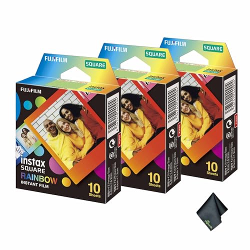 Película Instantánea Fujifilm INSTAX Square Rainbow, 30 Exposiciones (3 paquetes de 10 hojas) + Paño de limpieza de microfibra miniatura 1
