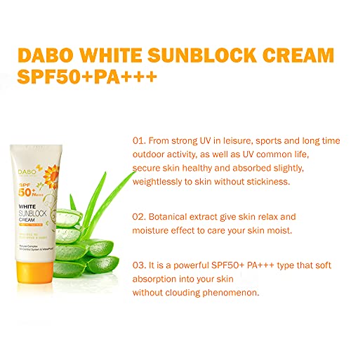 DABO White Sunblock Cream SPF50+ PA+++ 70ml / 2.36 fl. oz. x 2Pack UV Protection Without Stickiness