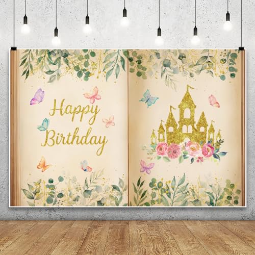 Renaiss 1.8x1.2m Fondo de Libros de Cuento de Hadas Fondo de fotografía de Castillo de Libro mágico Decoración de Fiesta de cumpleaños de Princesa para niñas Accesorios para Fotos de Vinilo