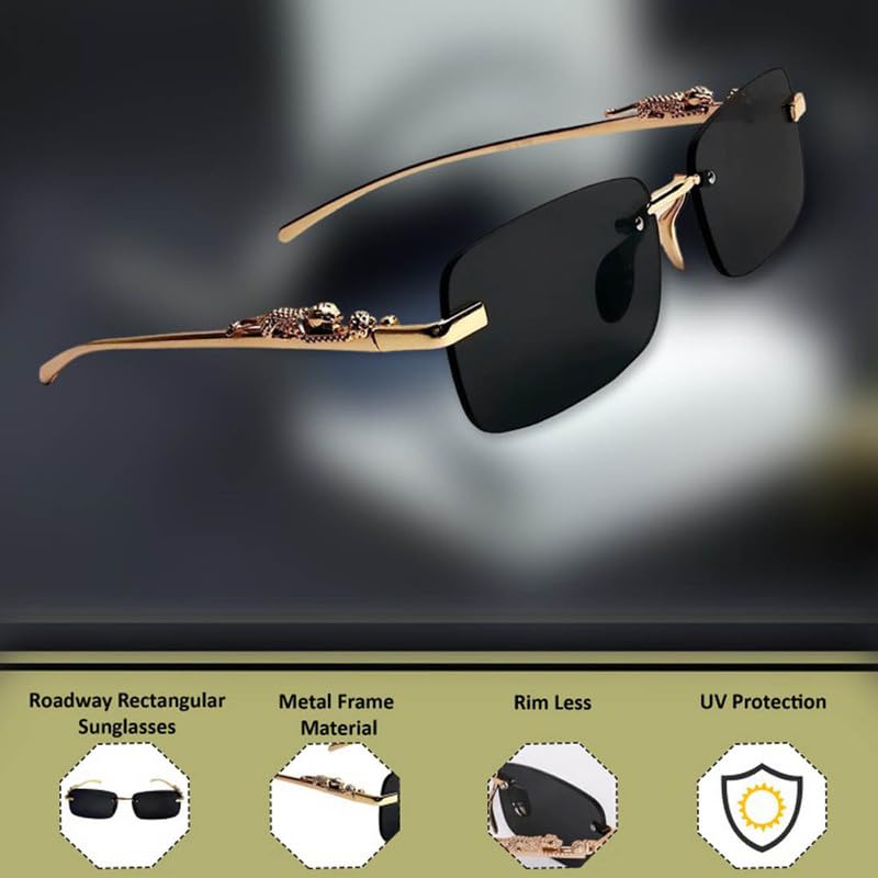 Image of EYELAND Rectangular Sunglasses for Men & Women | UV Protection | Metal Frame | Black | Free Size | TG-BLK