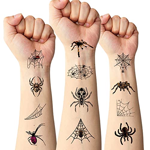 10 Sheets Halloween Temporary Tattoo Face Tattoos Spider Web Stickers Halloween Spiders Stickers Face Arm Body Stickers Waterproof for Adult Kids Costume Cosplay Accessories