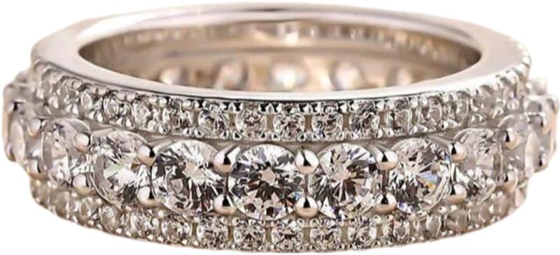 ENDLESSNESS & ETERNITY Multi-Row Hiphop Style Full Eternity Simulated Diamond Wedding Band Ring 14K Gold Plated Stackable