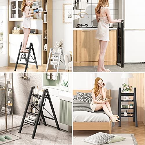 Taburete escalera plegable con pedal ancho antideslizante robusto para adultos en el hogar 7