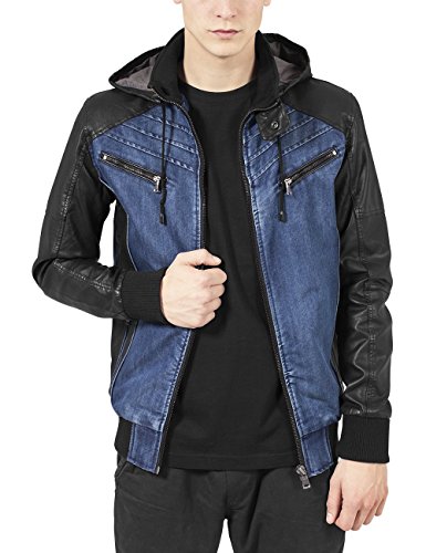 Urban Classics Hooded Leather Jacket Chaqueta, Multicolor (Denim/Black 552), L para Hombre