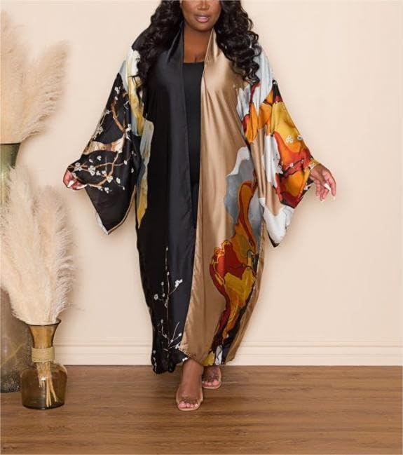 Kimono Cardigan for Women Long Boho Satin Kimono Robes Plus Size Open Front Beach Swimsuit Cover Ups Lightweight Duster - Image 5