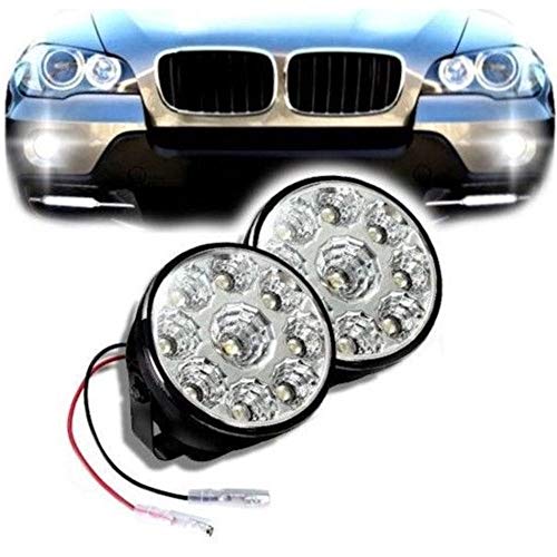 Coppia Fendinebbia Auto Con 9 Led Smd Fari Notturni Universali Bianco Ghiaccio Fanali Anteriore