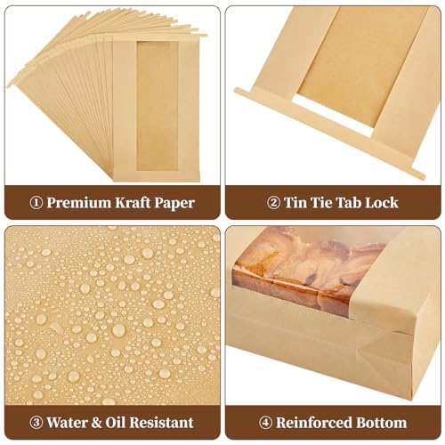 Bolsas de pan de papel kraft Ohuimrt con ventana de 13.7 pulgadas para panadería casera de masa madre 4