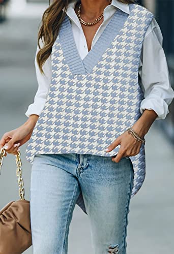 Zaful Women's Pullover Argyle Plaid Sweater Vest Houndstooth Knitted Sleeveless Sweater Preppy Style Vintage Knitwear Top #TOP1