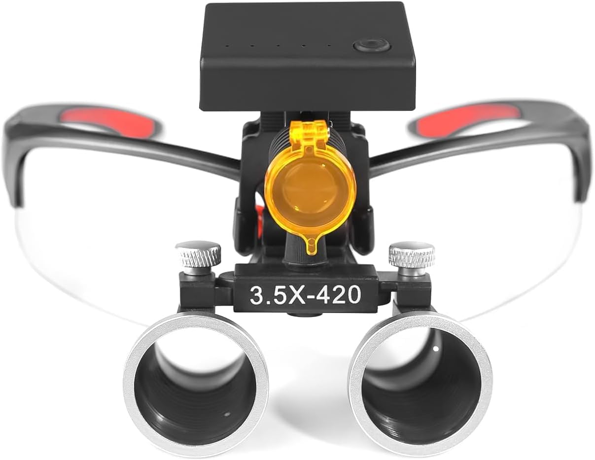 Global-Dental Magnification Binocular Loupes Magnifier Cordless 3W Headlamp with Filter Black (3.5X)