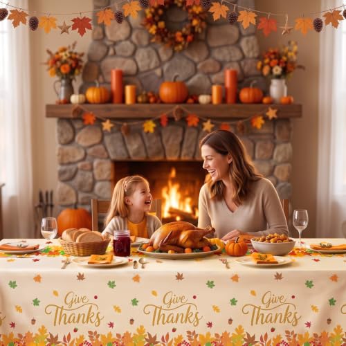3 Pcs Thanksgiving Tablecloth, Disposable Plastic Maple Leaves Give Thanks Decor Table Cloth, Rectangle Fall Friendsgiving Tablecloth for Holiday Harvest Thanksgiving Decorations Party Supplies Favors - image 7