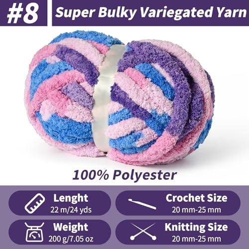 Image of Chunky Jumbo Chenille Yarn Multicolor 10 Pack | 2000g /240yds Super Bulky Baby Soft Yarn for Hand Knitting Fluffy Chunky Knit Throw Blanket Yarn