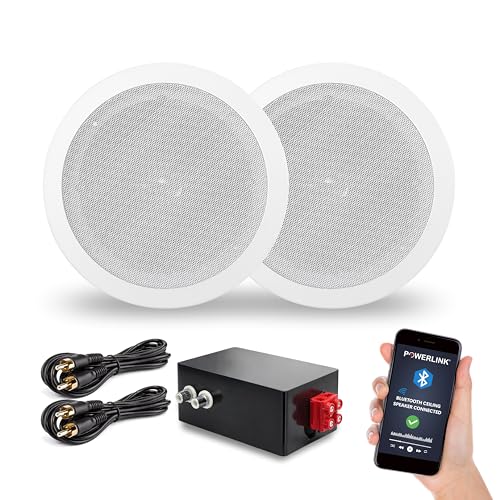 Image of Powerlink 9 inch Bluetooth Flush Mount in-Ceiling 2-Way Speaker System Quick Connections Polypropylene Cone & Polymer Tweeter Stereo Sound 60Watt (30W Each) for Office, Gym, Home Theater (Pack of 2)