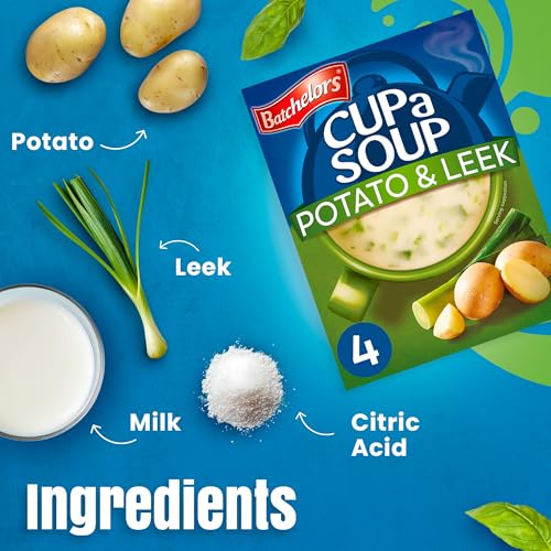 Image of Batchelors Cup a Soup Creamy Potato & Leek, 107g (4 Sachets) | Instant Potato & Leek Soup | Creamy Vegetable Soup | Low Fat Vegetarian | No Artificial Preservatives | Just Add Hot Water