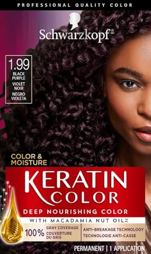 Schwarzkopf Keratin Color, Color & Moisture Permanent Hair Color Cream, 1.99 Black Purple