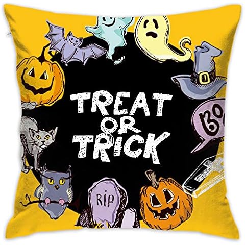 QIPNVY Decorative Throw Pillow Covers 18x18 Inch, Treat Or Trick Outdoor Pillows Cushion Cover Soft Zippered Pillowcase for Sofa Bedroom Car Cover
