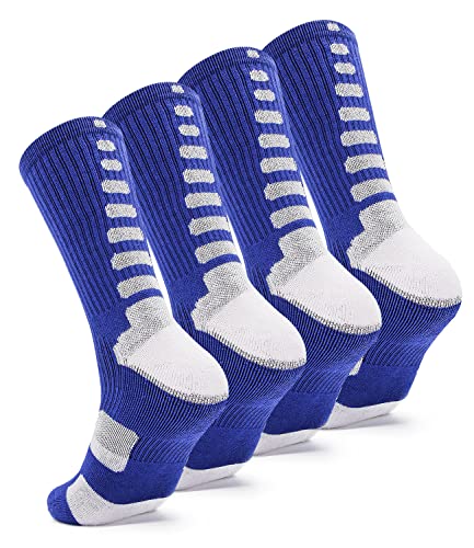 Men's Basketball Socks Cushion Athletic Crew Football Socks for Women's Youth Boys Royal Blue