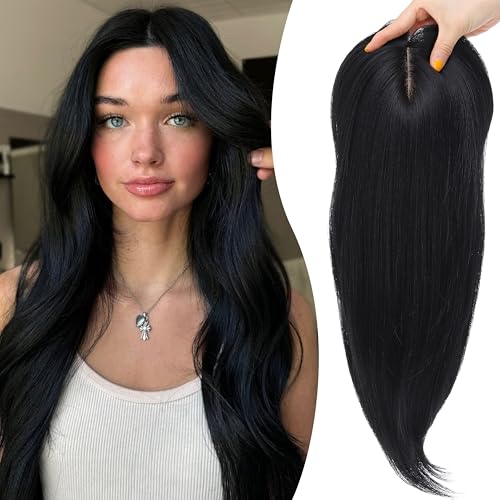 Image of Synthetic Hair Topper with Bangs 18 Inch Layered Toppers for Women with Thinning Hair 5.5 inch x 5 inch hand Tied Forehead Hairline 360 3D Cover Wispy Synthetic Toppers Hair for Women Fiber Wiglets
