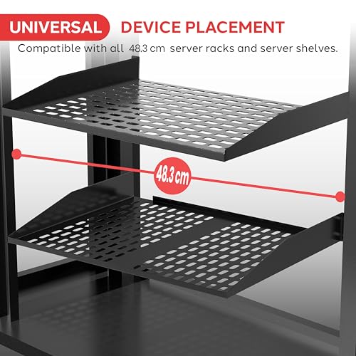 Image of Pyle 19-Inch 1U+2U Server Rack Shelves - Universal Mounting Tray for Computer Racks & Cabinets, Wall Mount Compatible, Ventilated Design for Air Circulation, Black Computer Case,110lbs Weight Capacity