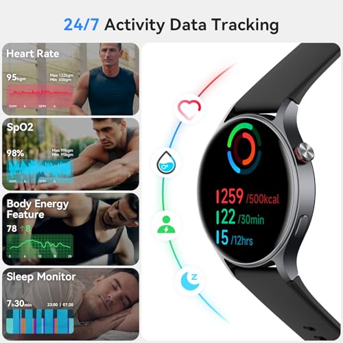 aeac Smart Watch for Men Women, AMOLED Ultra-Clear Screen Activity Trackers with Heart Rate/Sleep/SpO2 Monitor, Smartwatch for iPhone/Samsung/Android, 110+ Sport Modes 3 ATM Waterproof Fitness Watch - Image 3