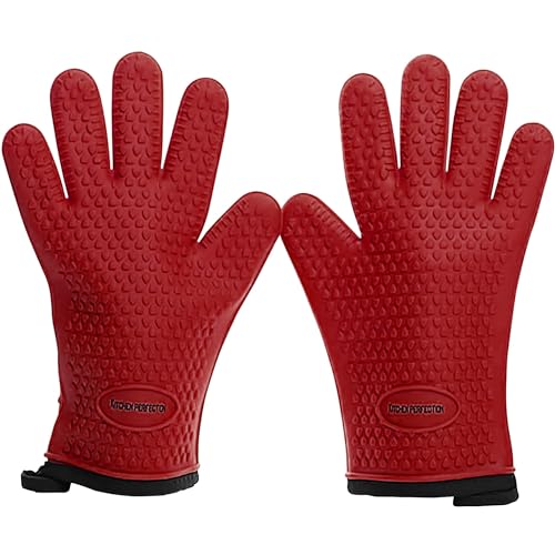 Image of KITCHEN PERFECTION S Silicone Smoker Oven Gloves -Extreme Heat Resistant BBQ Gloves -Handle Hot Food Right on Your Grill Fryer Pit|Waterproof Oven Mitts |Superior Value Set+3 Bonuses