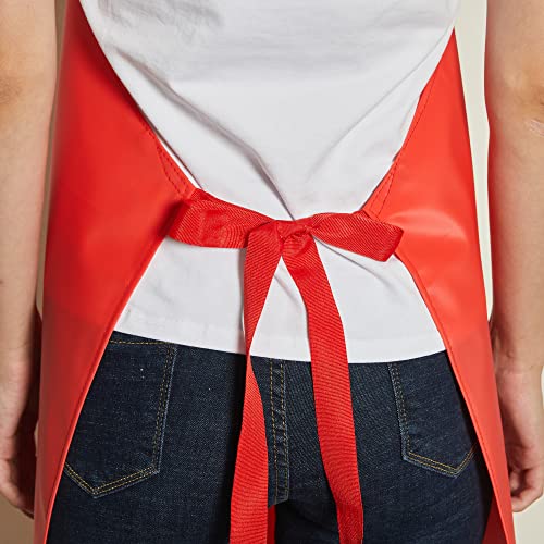 Rececasa Waterproof Vinyl Apron - Lined Linen, Chemical Resistant Work Apron Safe Cloth - For Dishwashing, Lab Work, Butcher, Dog Grooming, Cleaning Fish, Factory, Kitchen, Garden, Outsides (Red, M) #TOP6
