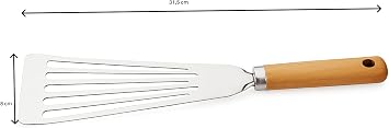 Bambu Saplı Paslanmaz Çelik Pizza Servis,Kızartma ve Izgara Spatulası,Pişirme Çevirme Döndürme,Kızartama ve Izgara İçin Oluklu Spatula,Pizza Servis Spatulası,Velor Home.